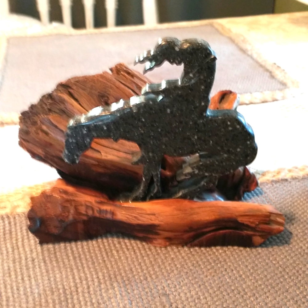Southwest native American driftwood with Indian warrior on horse